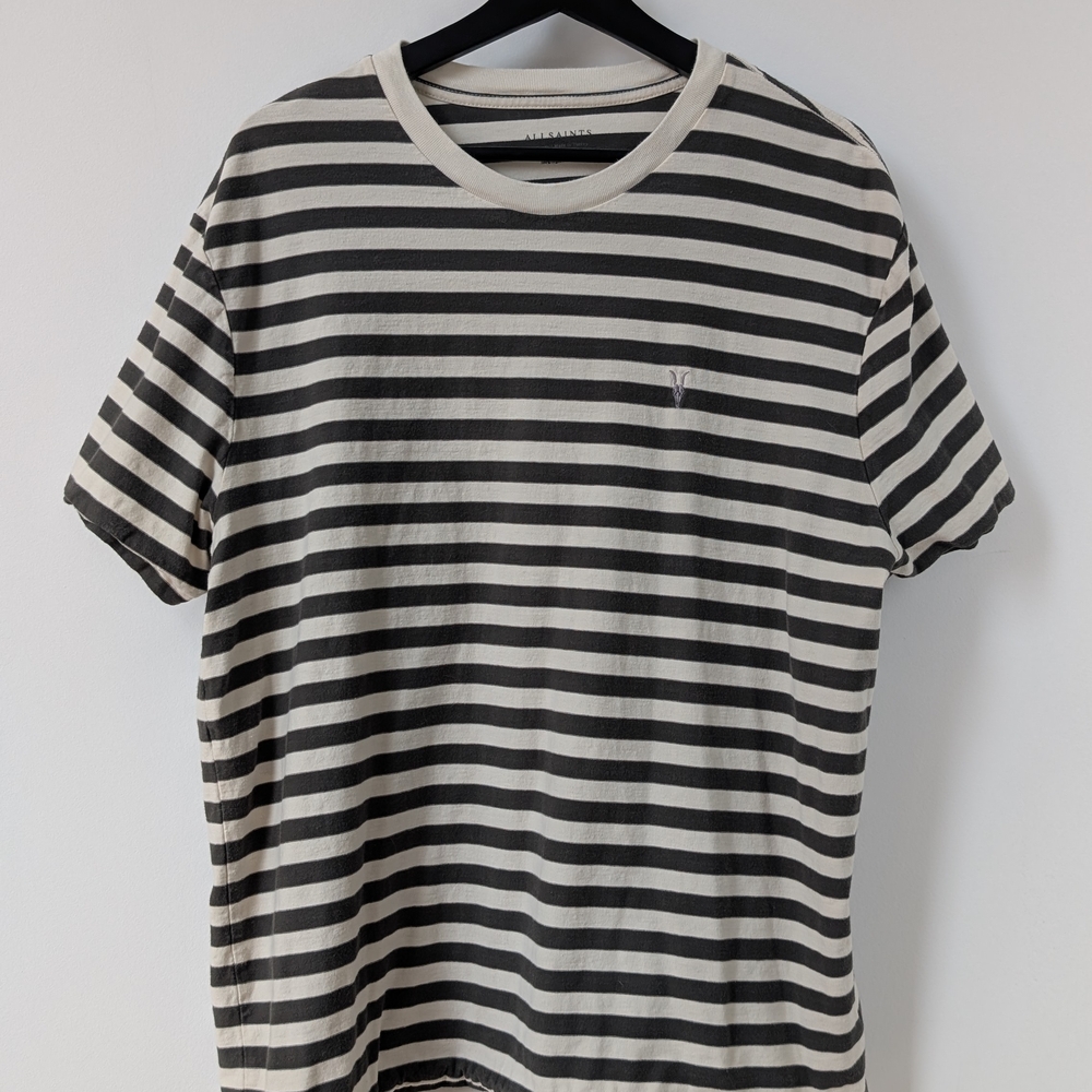 All Saints Black and White Striped Short Sleeve Tee